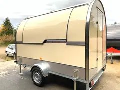 Remorque food truck coloris beige, vue de côté